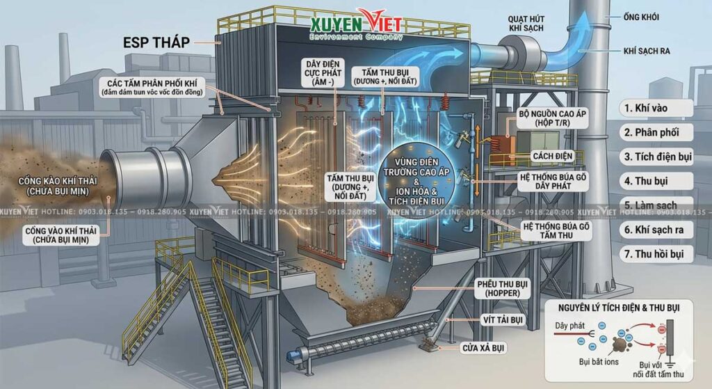 Mo phong he thong Loc bui tinh dien kho 1024x559 - Khi n&agrave;o n&ecirc;n sử dung lọc bụi tĩnh điện kh&ocirc; năm 2026