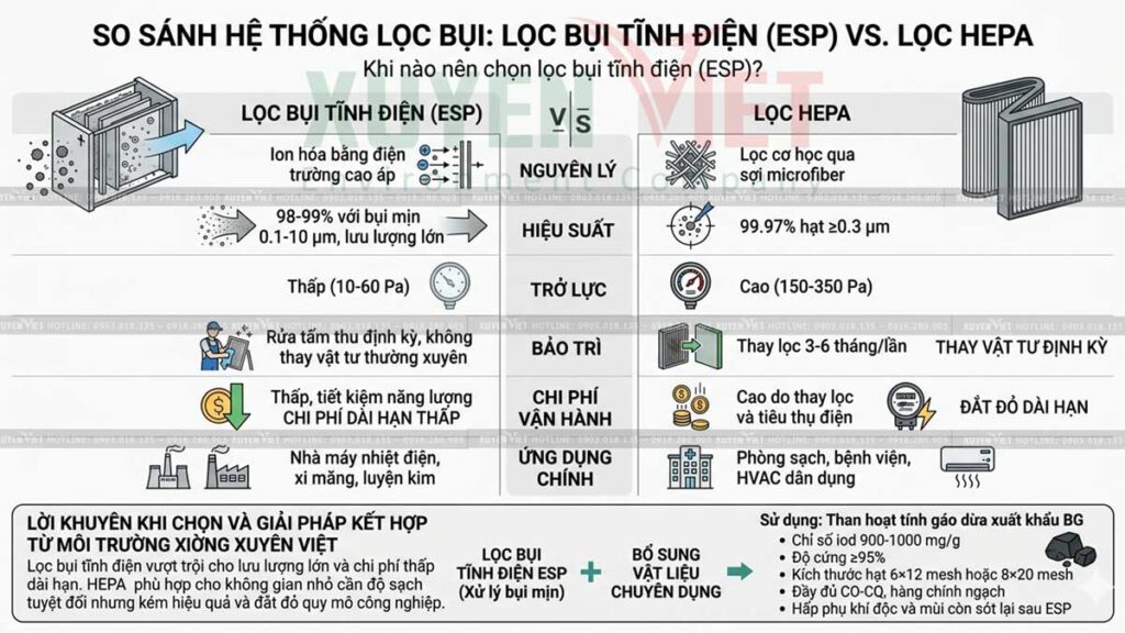 So sanh loc bui tinh dien ESP voi loc HEPA 1024x576 - Hệ thống lọc bụi tĩnh điện ESP cần lưu &yacute; 6 điều sau